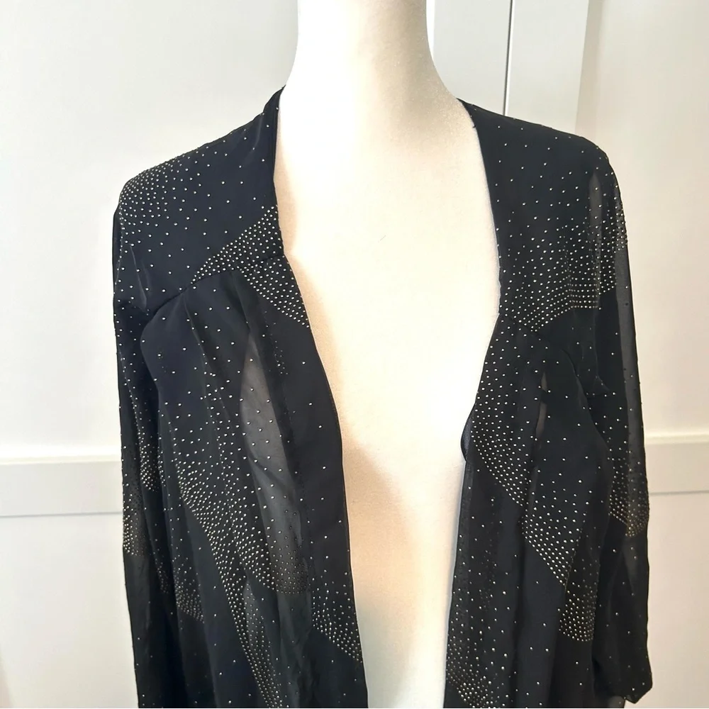 Minkpink Women's Black Gold Beaded Sheer‎ Kimono Top in Size L